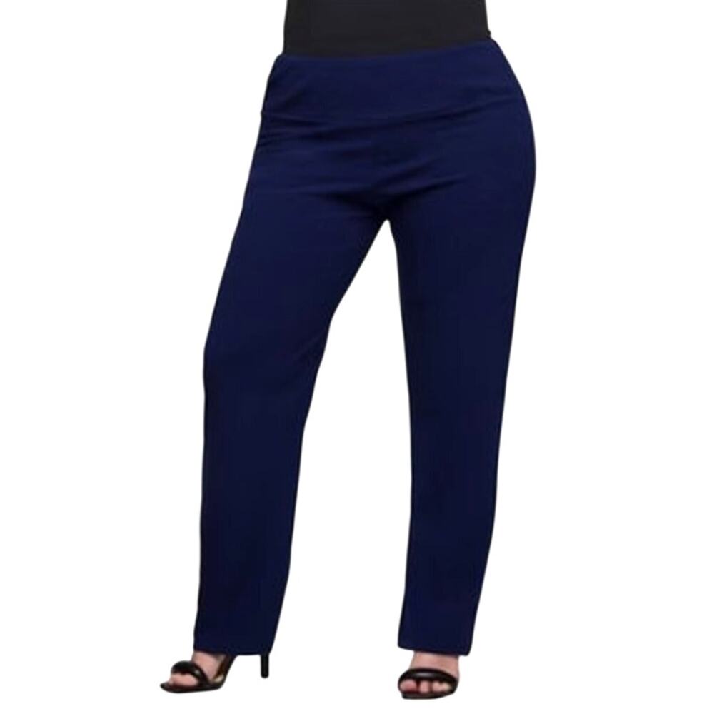 24seven Comfort Apparel Women's Plus Size Stretch Pants in Navy Blue